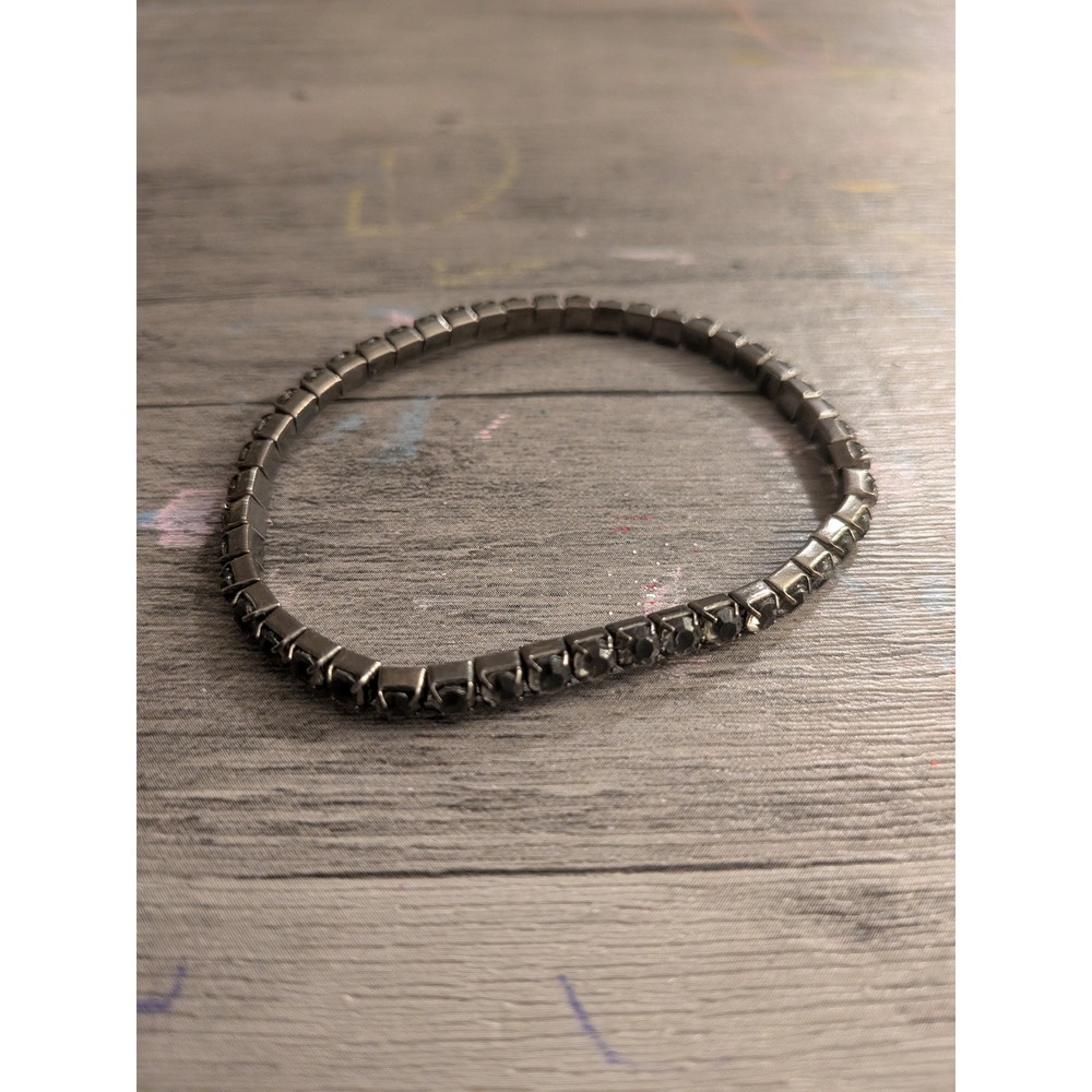 Gunmetal‎ Black Rhinestone Stretch Tennis Bracelet 7 Inch Women Jewelry